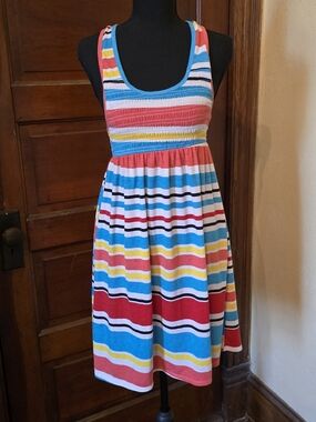 feathers Multicolor Striped Tank Mini Dress - Blue, Red, Yellow, Pink, White